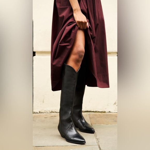 Isabel Marant Denvee Leather Knee High Western Cowboy Boots Black FR 39 US 8-8.5 - Picture 4 of 16